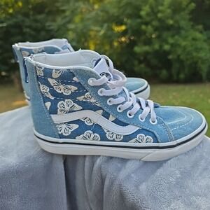 Vans Kids Size 1 Blue Denim And White Butterfly's High Top Y2K 90's Street State